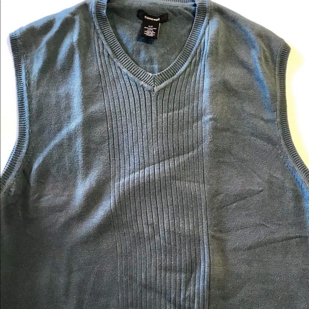 Concept Men’s Knit V Neck Vest Denim Blue S Cotton